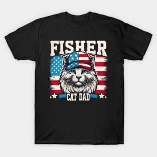 American Flag Fishing Cat Dad Fisherman Cat lover T-Shirt